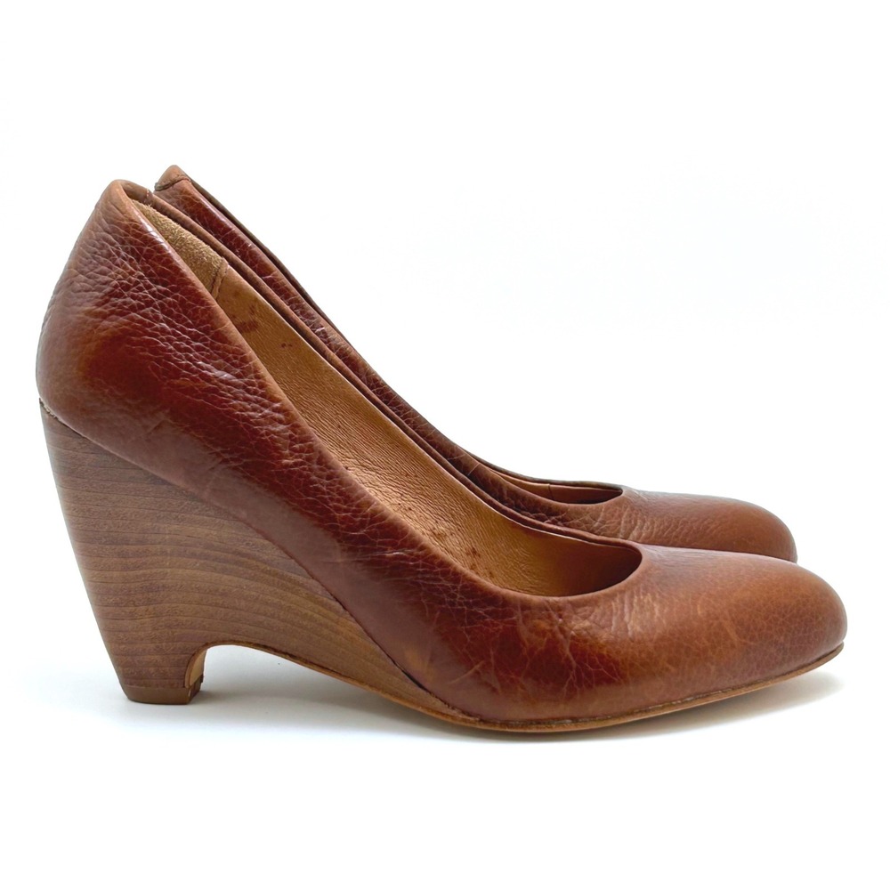 Corso Como Wedge Pumps Womens 6.5M‎ Brown Leather Almond Toe Stacked Heel Office